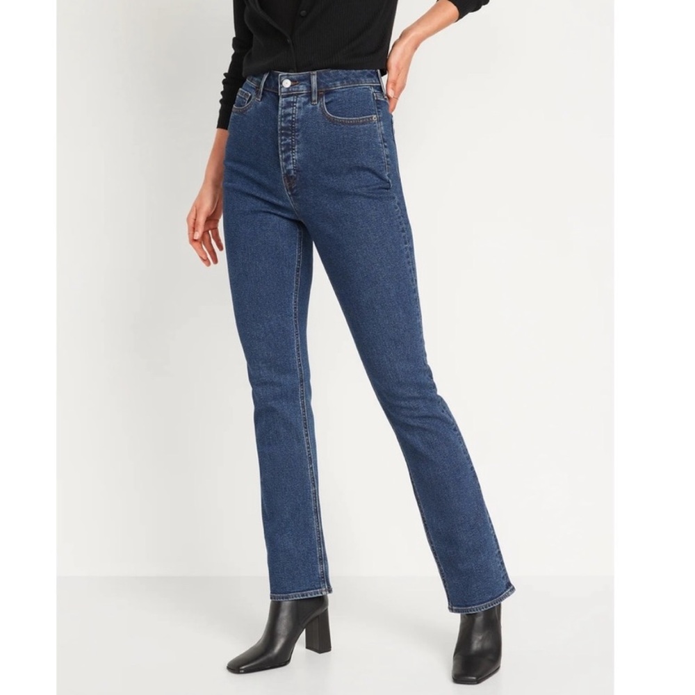 Old Navy Women's Extra High Rise Kicker Boot Cut Jeans - Dark Blue